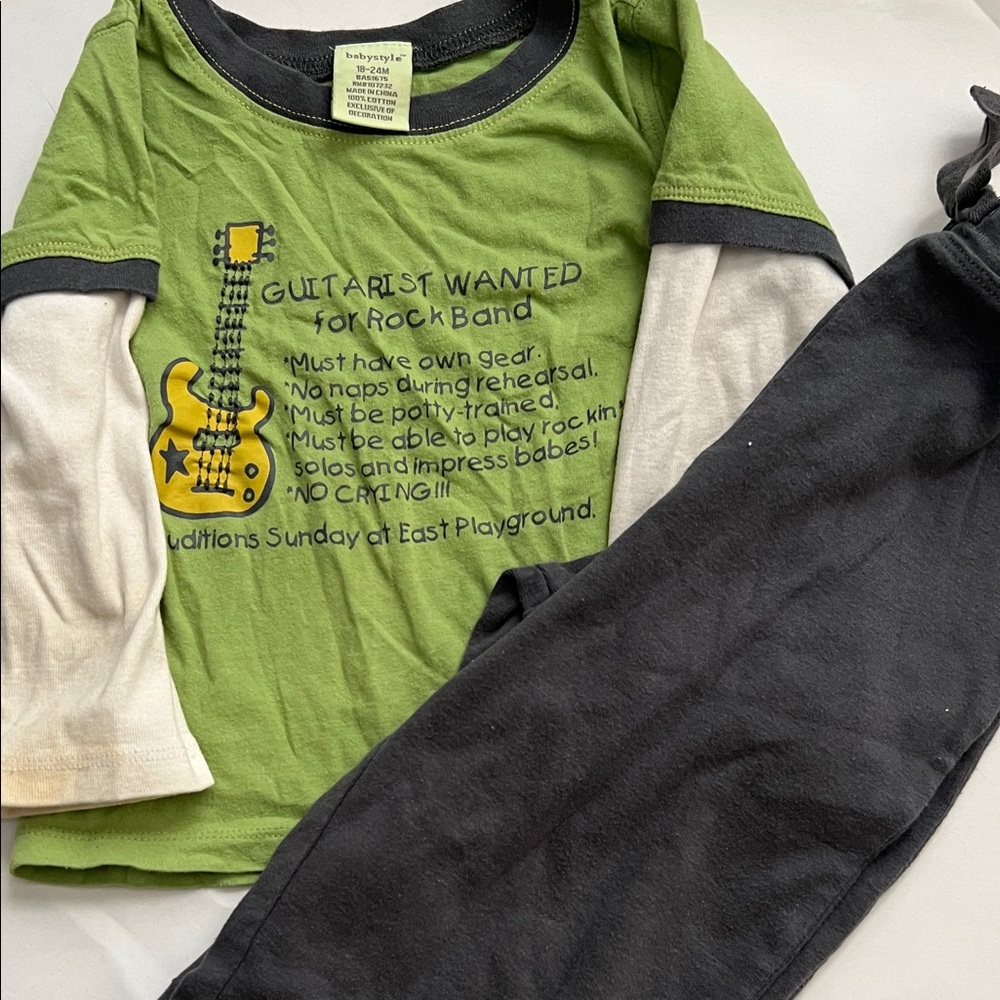 Kids Green and Black Guitar Graphic Long Sleeve Tee